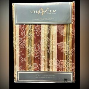 New Vtg Liz Claiborne Villager Striped 60 x 118 “ Rectangle Table Cloth